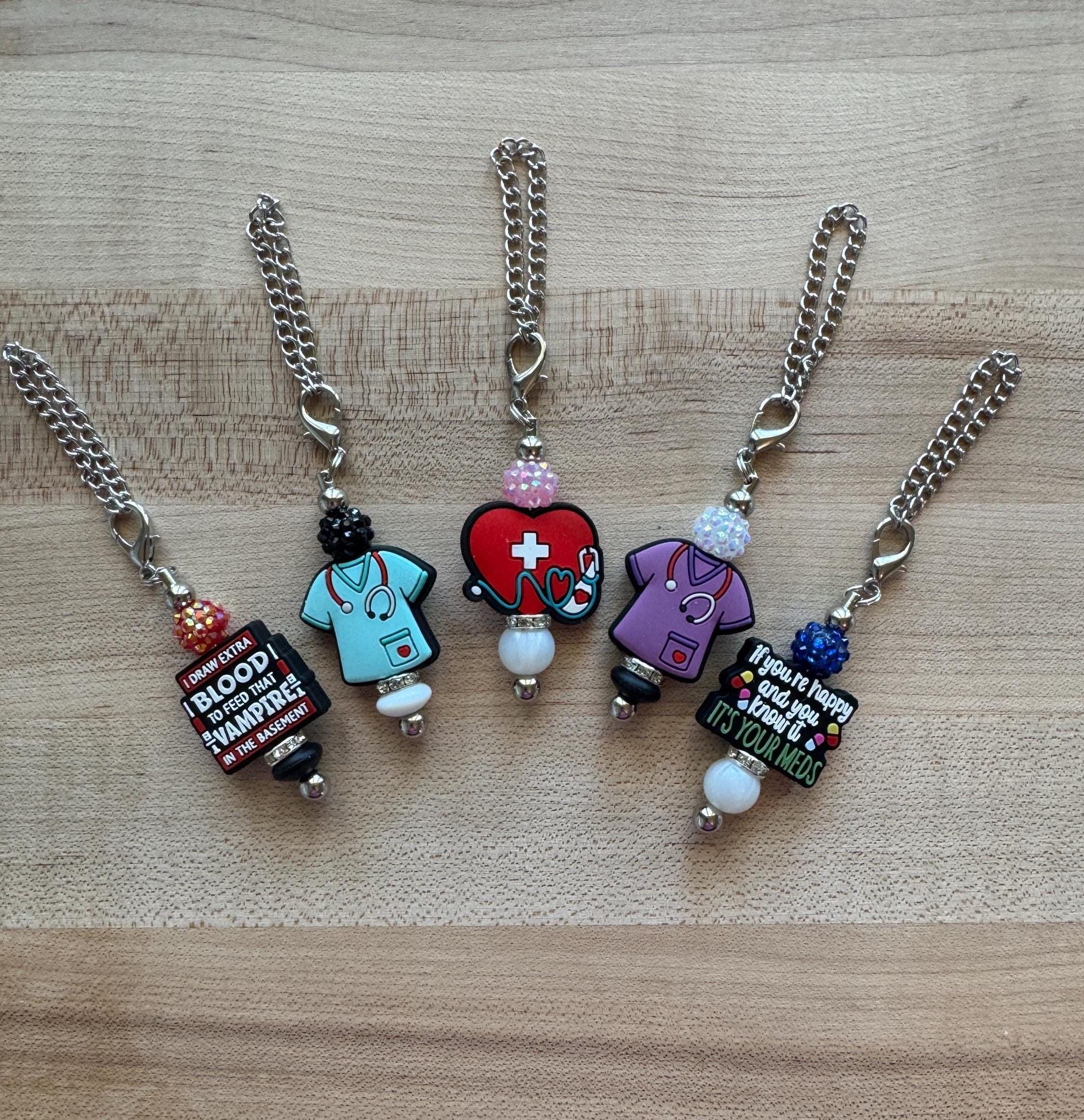 Beaded Nurse Clip On Charm, Fun Medical Decoration for Personalized Tumblers, Doctor Accessory
