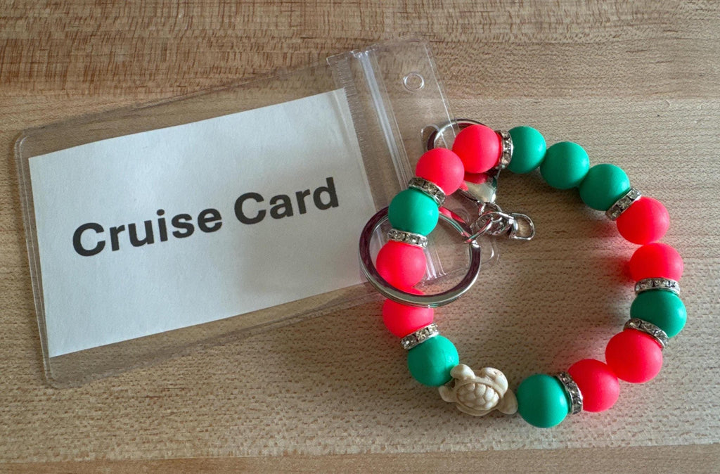 Sea Turtle Cruise Wristlet, Bracelet Keychain, Green Coral Cruise Lanyard Alternative, Cruise Ship Card Holder, Beach Vacation Accessory