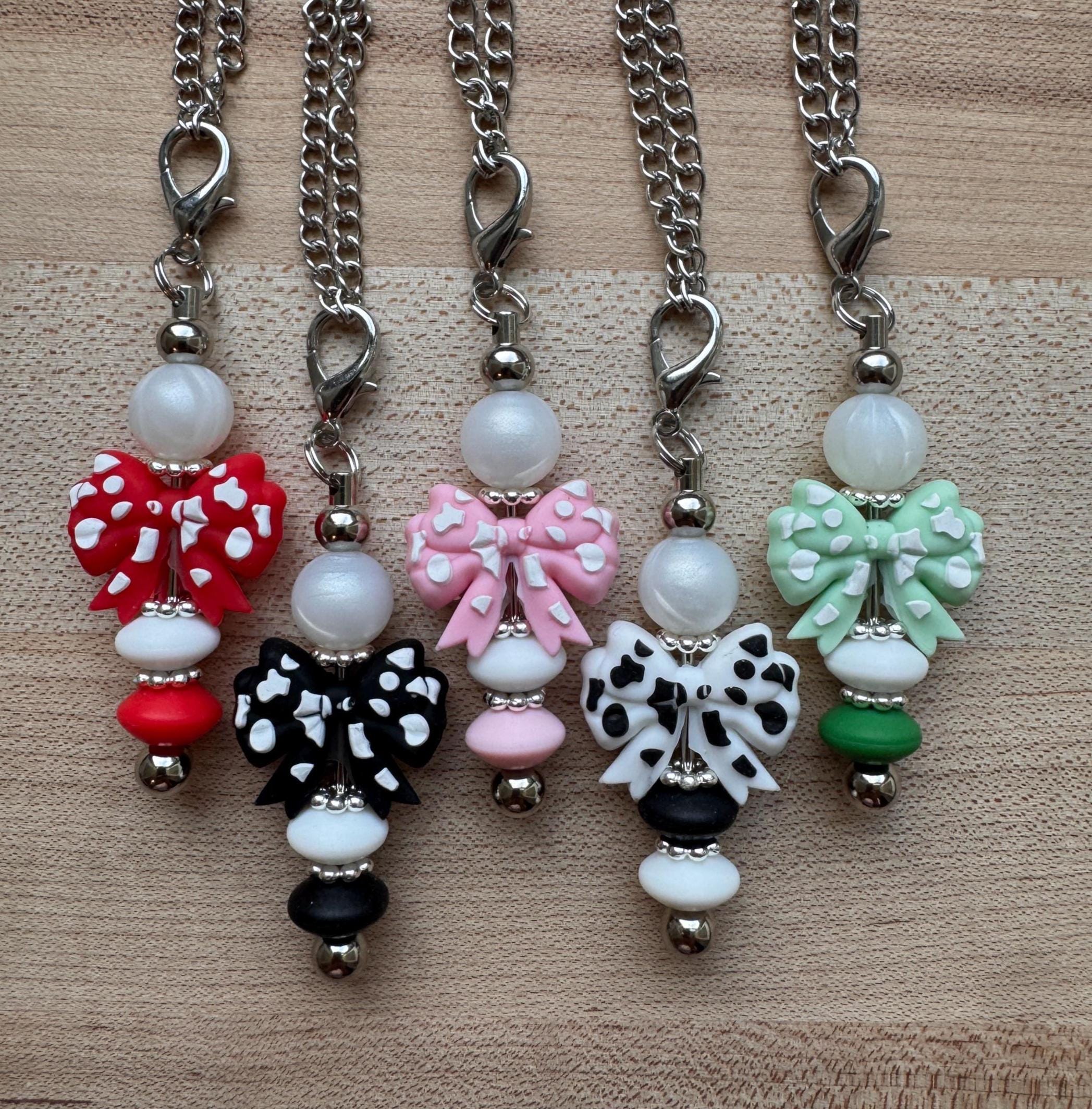 Bow Bead Cup Charms, Cute Tumbler Accessory, Girlie Water Bottle Decor, Purse Bag Tag, Coquette Keychain