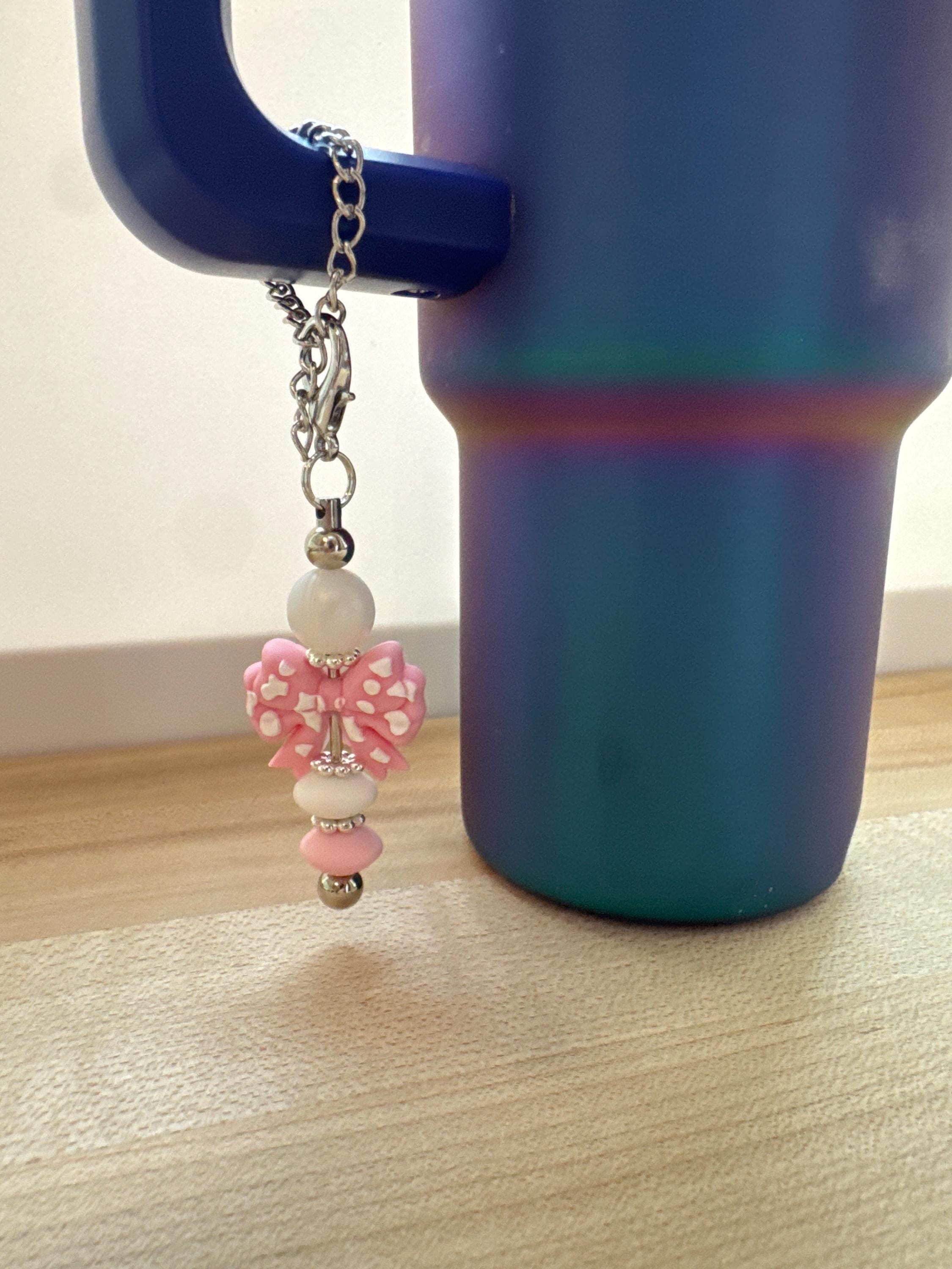 Bow Bead Cup Charms, Cute Tumbler Accessory, Girlie Water Bottle Decor, Purse Bag Tag, Coquette Keychain