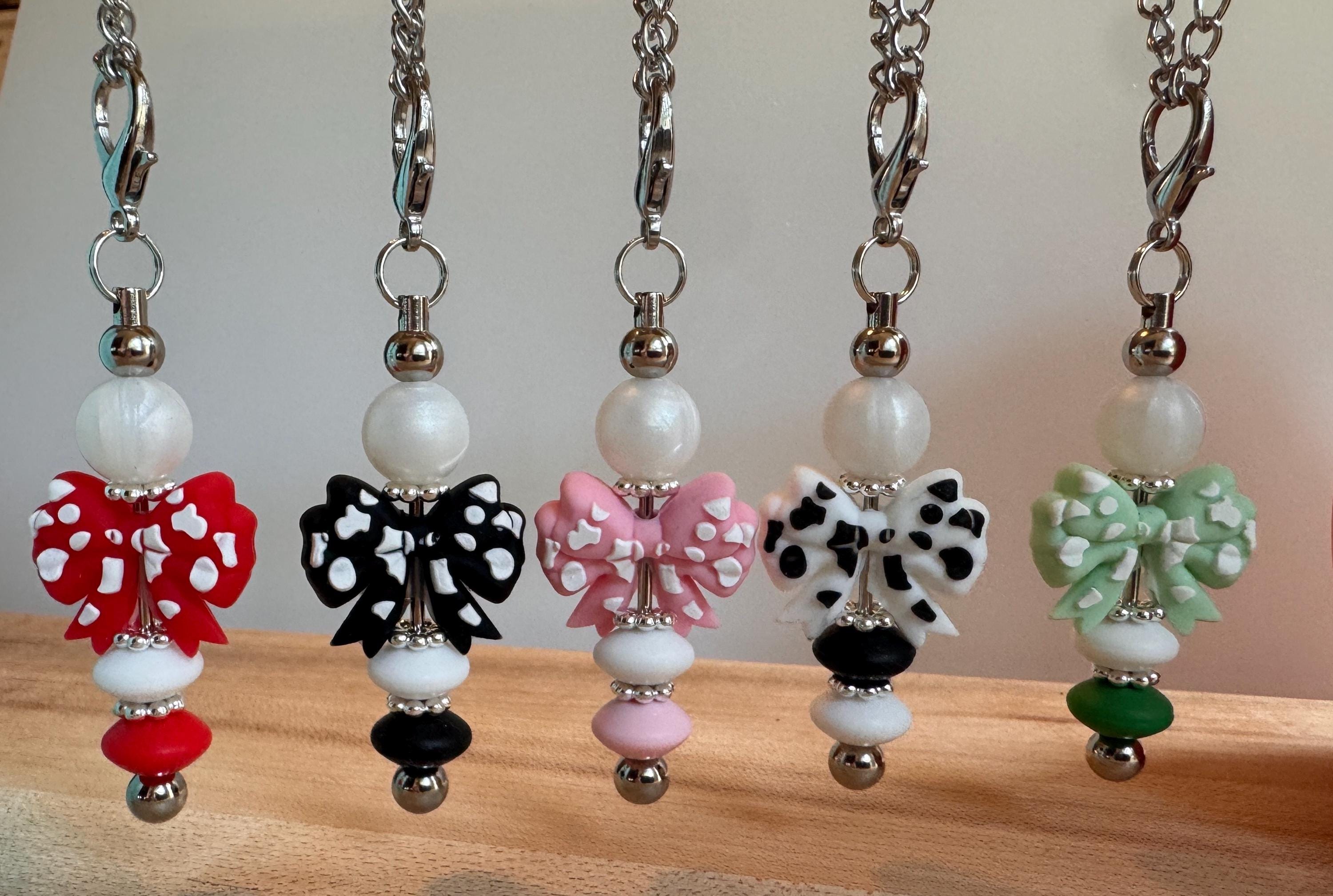 Bow Bead Cup Charms, Cute Tumbler Accessory, Girlie Water Bottle Decor, Purse Bag Tag, Coquette Keychain